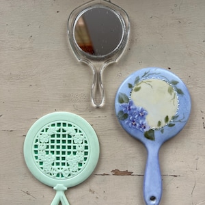 Collection de miroirs à main vintage - Trois petits miroirs - Verre Lucite Plastique