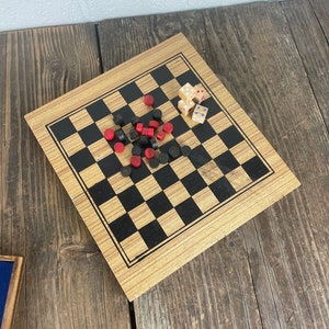 Vintage Travel Size Checkers and Backgammon Board Game - Solid Wood