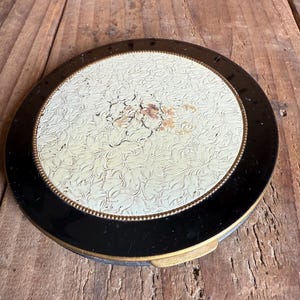 Vintage Powder Compact - Black and White - Floral - Mirror