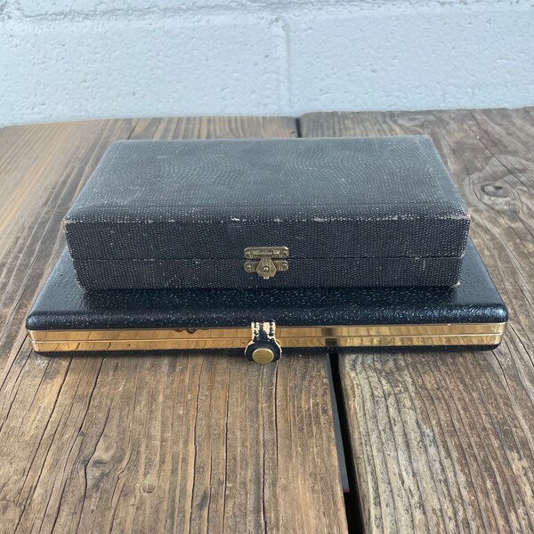 Vintage Set of Two Black Box - Metal - Wooden - Collection - Organization -