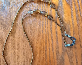 Vintage Amber & Bronze Beaded Eyeglass Chain | Retro Boho Spectacle Lanyard | Faux Amber Faceted Bead Sunglasses Holder |