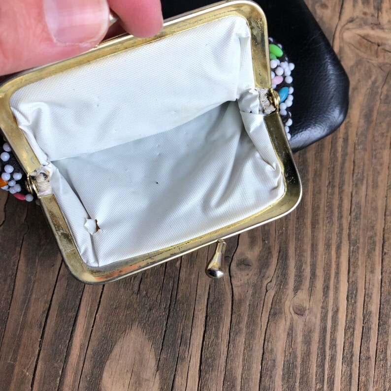 Beaded Wallet Vegan Vintage Coin Wallet Set Coin Purse Black Faux Leather