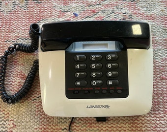 Vintage 1980s Lonestar White and Black Wedge Phone with Push Button Design - Made in Hong Kong