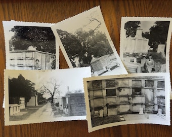 Vintage 1955 New Orleans Cemetery Photos B&W Lot of 5 | Lafayette St Louis Tomb