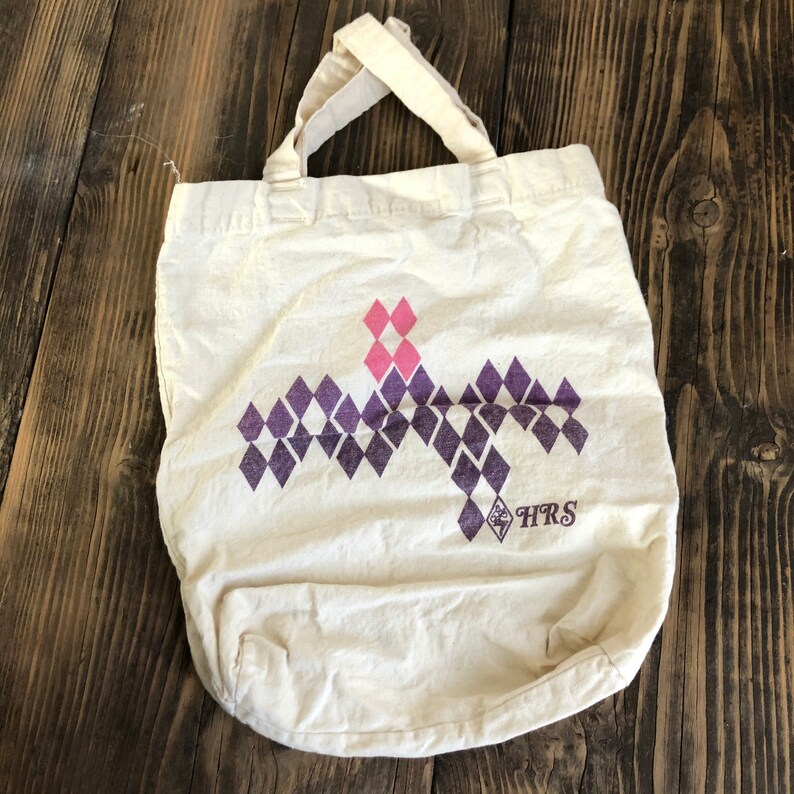 Canvas Market Bag Reusable Bag HRS Vintage Canvas Tote Pink and Purple