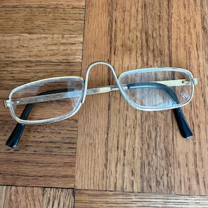Vintage 1970s Silver Metal Rectangular Eyeglasses | Deadstock New Old Stock | Retro Wire Frame with High Saddle Bridge |