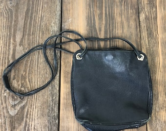 Vintage Black Leather Shoulder Bag - Vintage Soft Leather Satchel - Black Hobo - Leather Cross Body Bag - Ganson