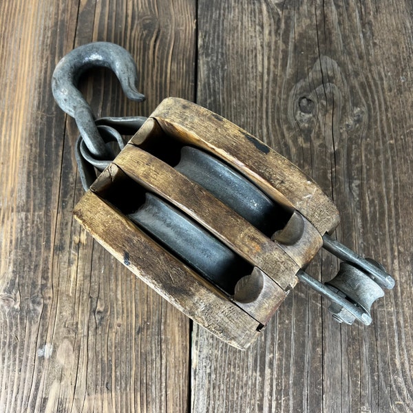 Antique Wood Pulley Etsy