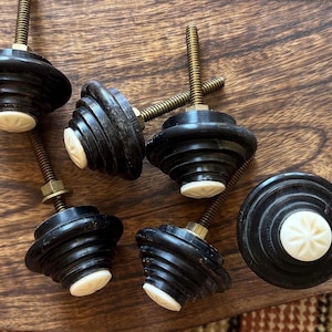 Authentic Art Deco Bakelite and Brass Drawer Pulls | Amber Bullseye Waterfall Dresser Hardware | 1930s Restoration