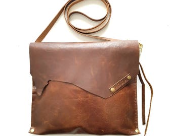 Distressed Chocolate Brown Leather Cross body bag
