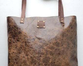 Textured Brown leather tote bag