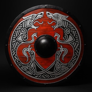 Viking Wooden Shield with 3D Dragon Design | Handcrafted Round Shield with Leather Handle | Medieval LARP & Cosplay Armor | Custom Sizes