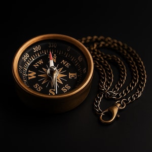 Personalized Brass Compass with Chain: Engraved Nautical Gift