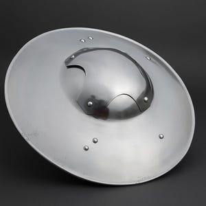 Medieval Steel Buckler Shield – 12 Inch Handcrafted Small Round Shield with Handle | Kids Costume & Home Decoration Prop | Shield Home Decor