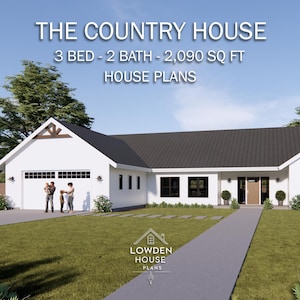 The Country House - House Plans - Open Plan Design - Modern Farmhouse 3 Bed-2 Bath 2,090 Square Feet - Concept Drawings Blueprints