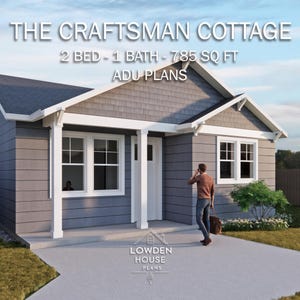 The Craftsman Cottage - ADU Plans - Open Plan Design - Accessory Dwelling Unit 2 Bed-1 Bath 785 Square Feet - Concept Drawings Blueprints