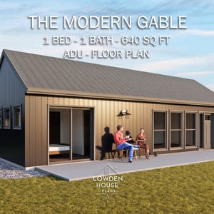 The Modern Gable - ADU Floor Plan - Open Plan Design - Accessory Dwelling Unit 1 Bed-1 Bath 640 Square Feet - Concept Blueprints