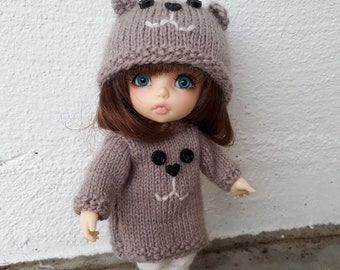 306. French and english Knitting pattern PDF - Tunic and hat for Lati Yellow, Meadow doll and Pukifee (16 cm)