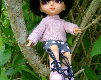 114. French and english knitting pattern PDF - Sweater for BJD pukifee and Lati Yellow