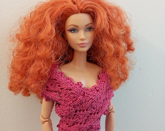 409. Cache-coeur irlandais Barbie - Fiche tricot en français et en anglais