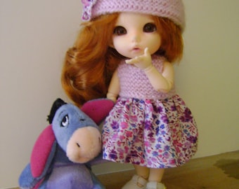 95. French and english knitting pattern PDF - Dress and hat for BJD pukifee and Lati Yellow