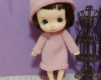 Sto Doll : Tenue robe et bonnet en laine rose fait main pour poupée Obitsu 11 et Sto doll