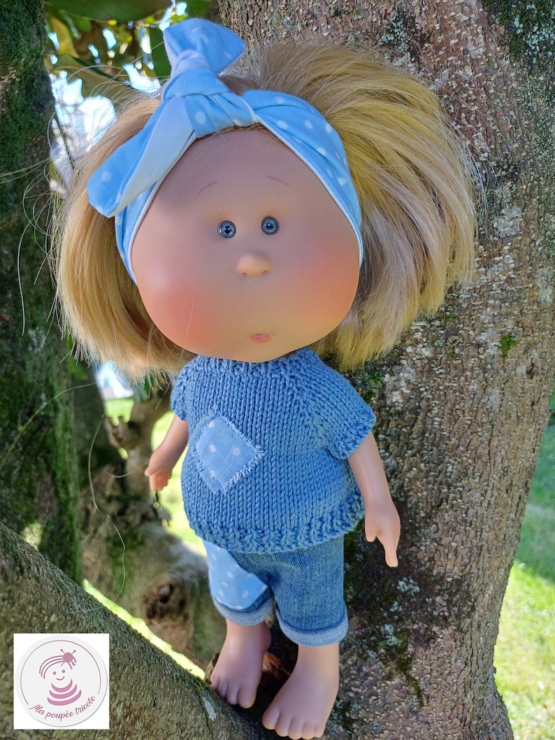 Tenue Petits pois bleus pour poupée Mia Nines d'Onil de 30 cm image 1