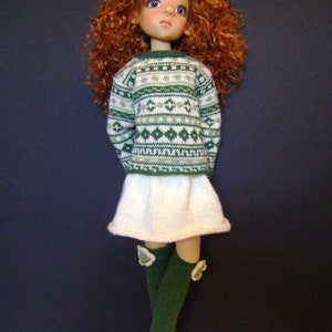 153. Kaye Wiggs French and english knitting pattern PDF Sweater, skirt, hat and long socks for Layla, MSD Kaye Wiggs doll image 4