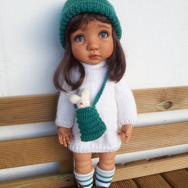 363. French and english knitting pattern PDF - Dress, hat and bag for doll Mae by Meadow doll