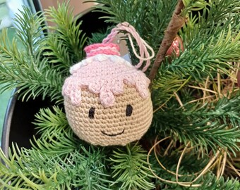 Boule de Noël pain d'épice rose au crochet