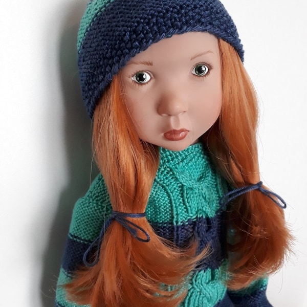 319. Moka irlandais Zwergnase M - French and english knitting pattern PDF -  Sweater and hat for doll Zwergnase M (50 cm)
