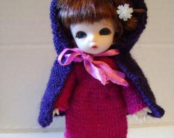 39. French and english knitting pattern PDF - Dress, pouch and hood  for BJD pukipuki doll