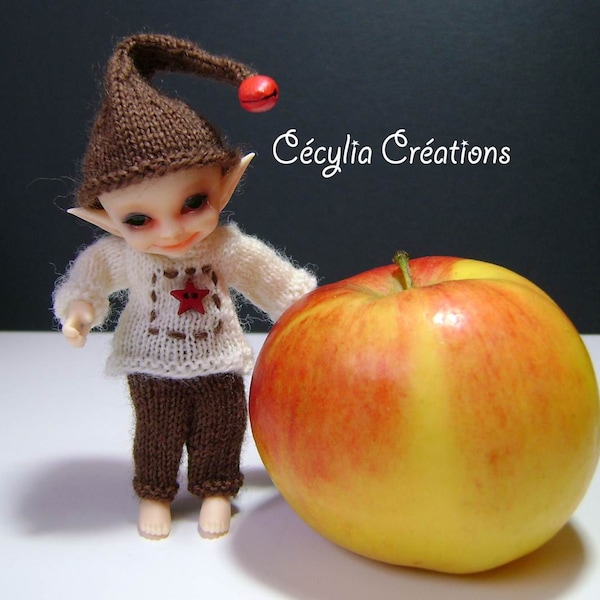 191. English and french knitting pattern PDF - sweater, pants, hat and hooded coat for BJD Realpuki (10 cm doll)