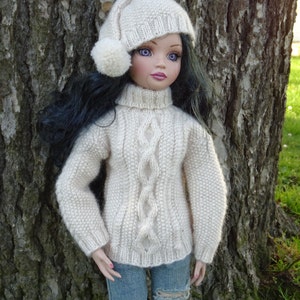 6. Ellowyne - French and english knitting pattern PDF - Irish sweater and hat for Ellowyne