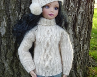 6. Ellowyne - French and english knitting pattern PDF - Irish sweater and hat for Ellowyne