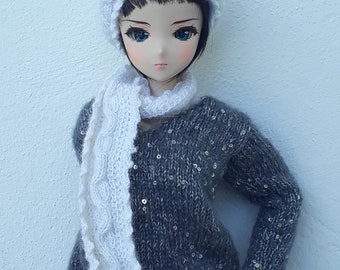 Cream hat and scarf for Smart Doll and BJD SD