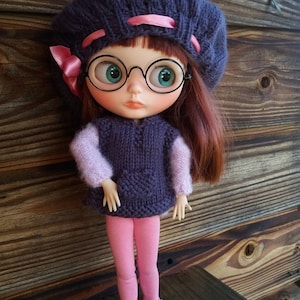 289. French and english knitting pattern PDF - Poncho and beret for Blythe