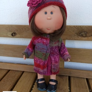 374. Mia Nines Onil - Petite bruyère Mia - Fiche tricot en français et en anglais pour réaliser une robe, un manteau et un bonnet
