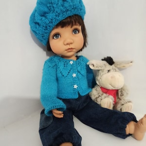 391. Bouquet d'automne Moppet - French and english knitting pattern PDF - Vest and béret for doll Mae by Meadow doll