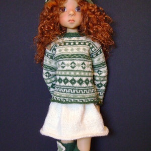 153. Kaye Wiggs French and english knitting pattern PDF Sweater, skirt, hat and long socks for Layla, MSD Kaye Wiggs doll image 1