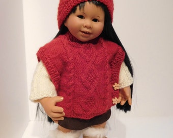 252. French and english knitting pattern PDF - Poncho and hat for Wichtel Müller doll (32 cm)