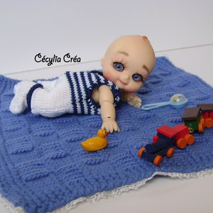 127. French and english knitting pattern PDF - Blanket for BJD doll Nappy choo