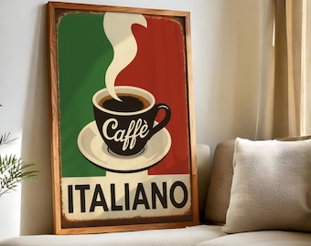 Italiano Caffè, Vintage Italian Coffee Poster, Coffee lover gift, Kitchen decor, Coffee wall art, Coffee print, Retro coffee poster