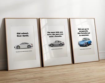 Porsche poster bundle of 3 – Original Porsche 911, 911 993 Turbo, 911 991 Turbo S, car poster, sports car wall art, automotive print