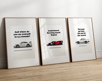 Porsche poster bundle of 3 – 963 Le Mans, 911 G-Series Turbo, 911 992 GT3, car poster, sports car wall art, motorsport automotive print