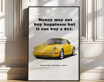 Porsche 911 964 Carrera, porsche poster, car poster, classic Porsche 911 art, sports car wall art, automotive wall decor