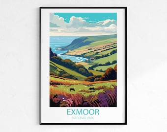 Exmoor National Park Travel Poster - Retro Countryside Wall Art, Vintage UK Landscape Print, Nature Decor Gift, Wanderlust Home Poster