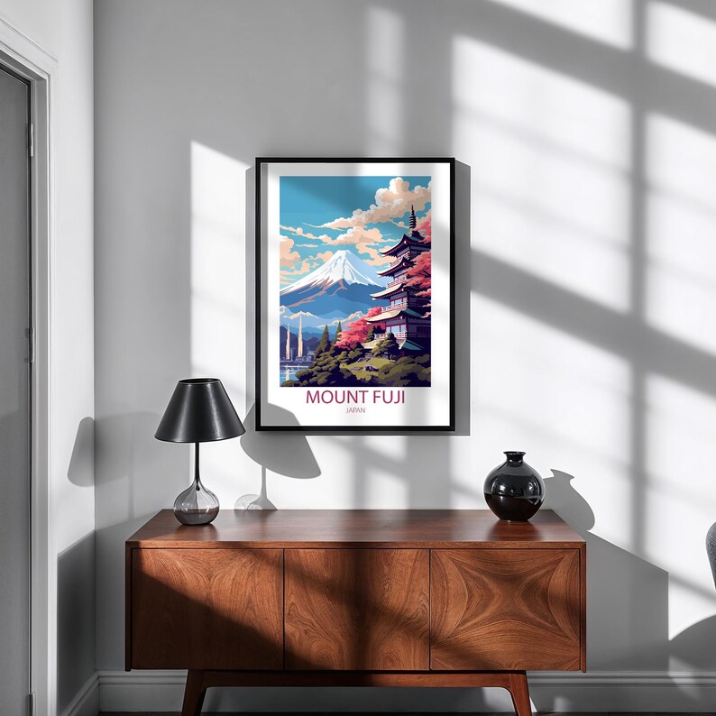 Mount Fuji Japan Travel Poster - Vintage Retro Mountain Wall Art Print ...