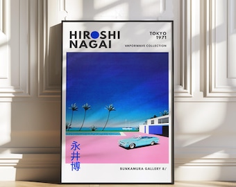 Hiroshi Nagai, Gallery wall art, Vintage poster, Japanese Retro Poster, Japandi wall decor, Vaporwave print, 80s Poster, Pop art, Wall art