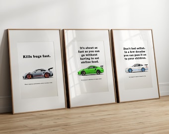 Porsche poster bundle of 3 – 911 996 GT3 RS, 911 991 GT3 RS, 911 992 GT3 RS, car poster, sports car wall art, automotive print